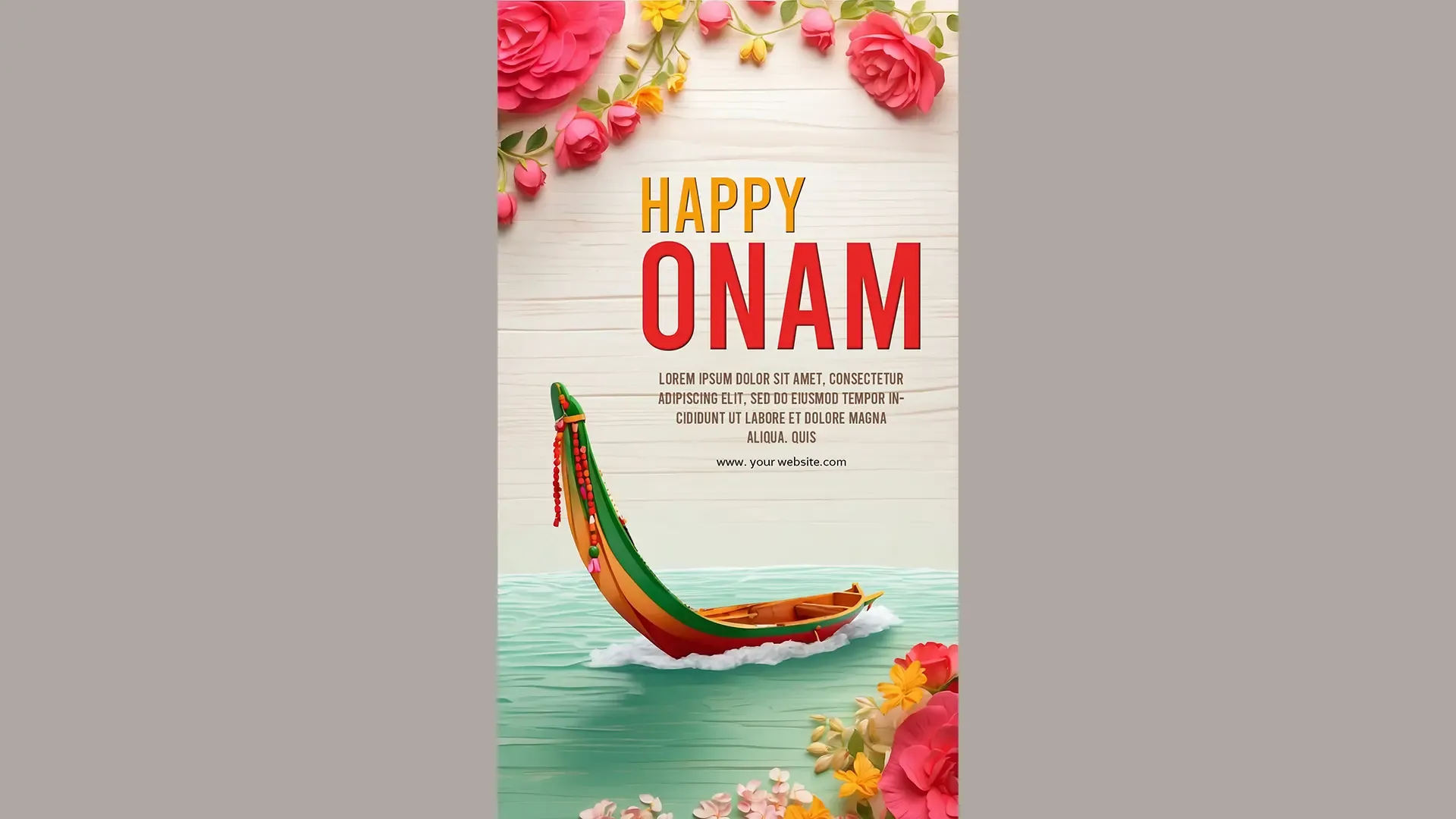 Festive Onam Instagram Story PSD with Traditional Kerala Boat and Blossoms image